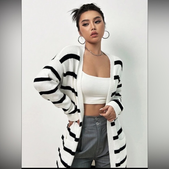 🍁Striped Pattern Drop Shoulder Duster Cardigan - Picture 2 of 7